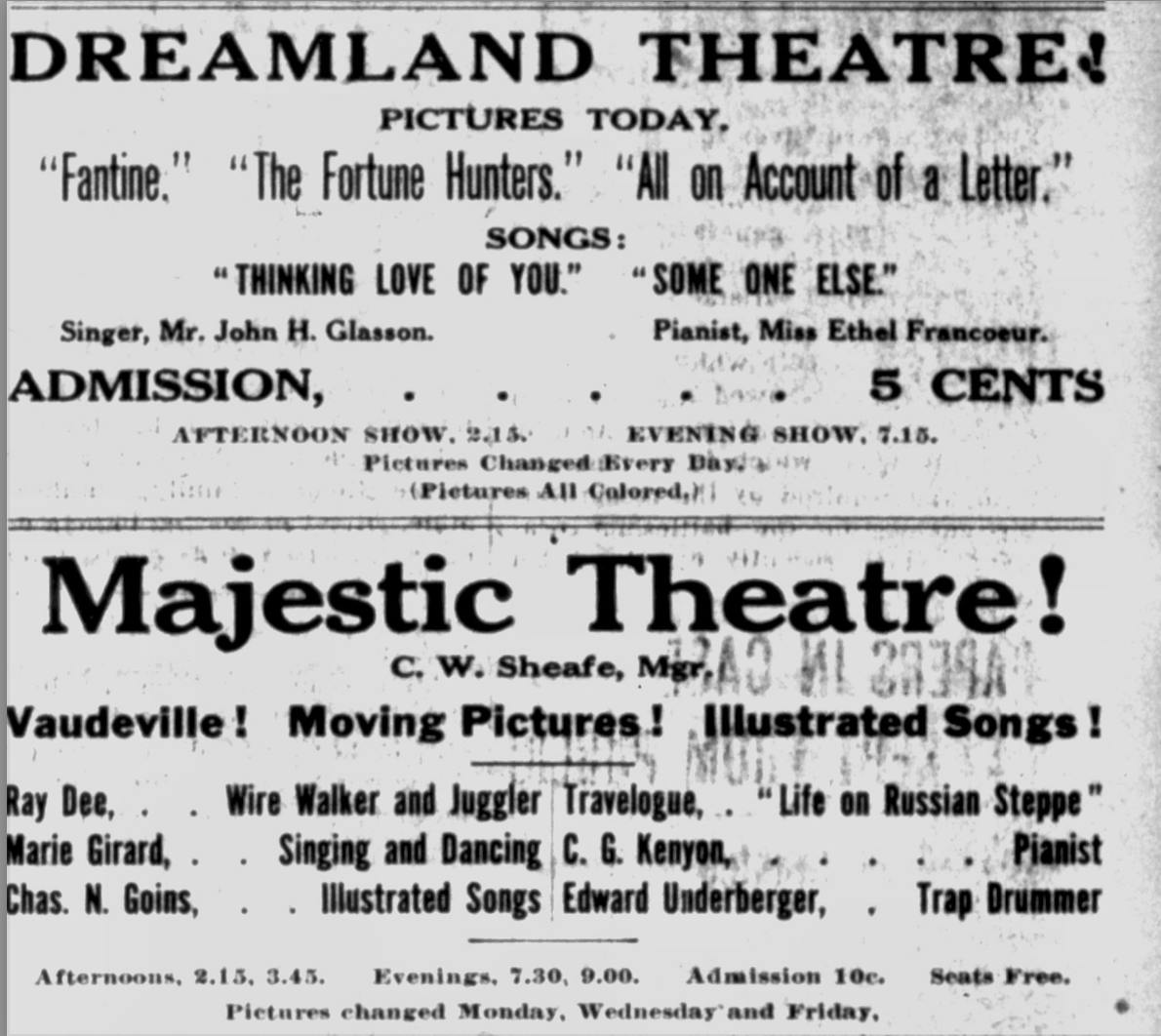 Advertisement for Charles N. Goins' performance at the Majestic Theatre